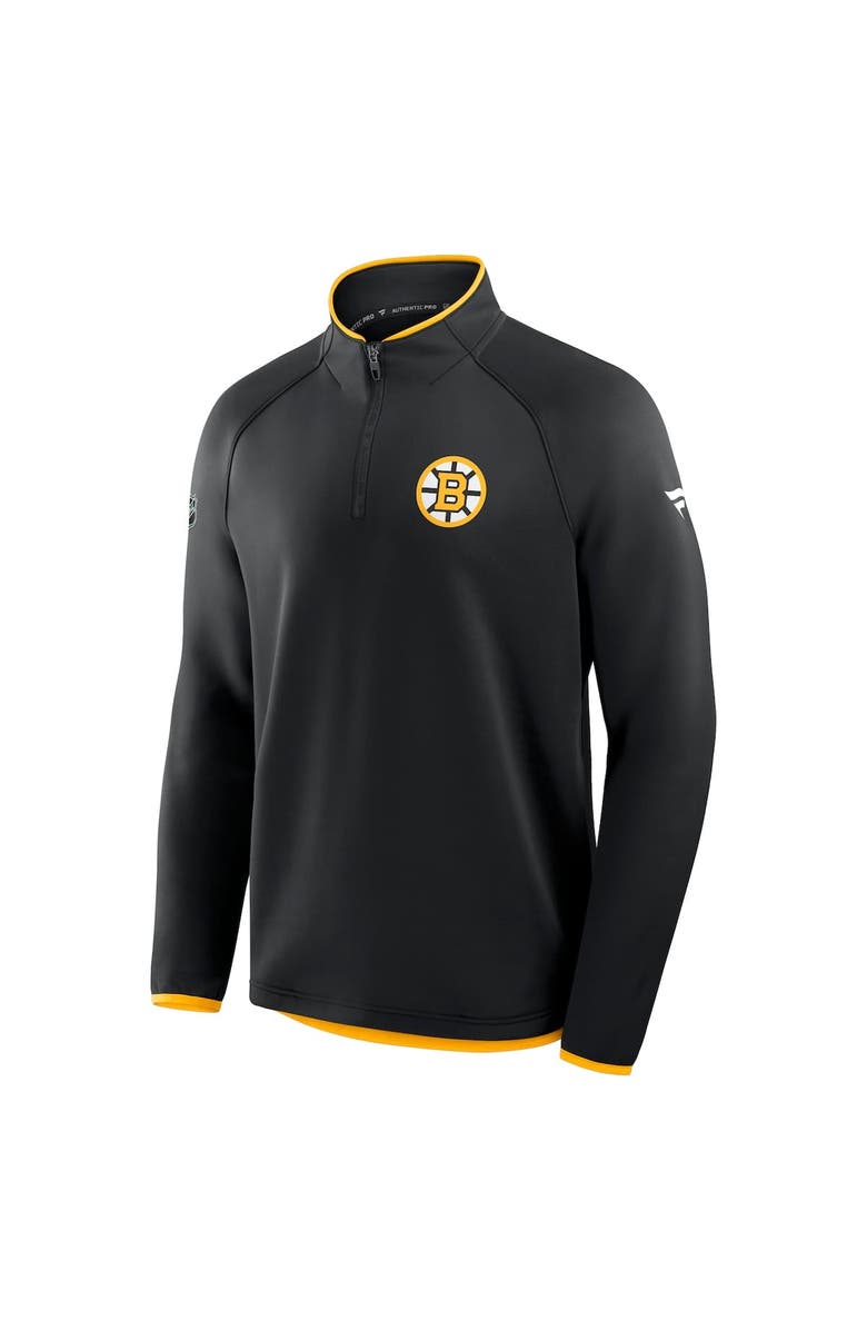 FANATICS Men
s Fanatics Black Boston Bruins Authentic Pro Rink Raglan Quarter-Zip Pullover, Alternate, color, Black