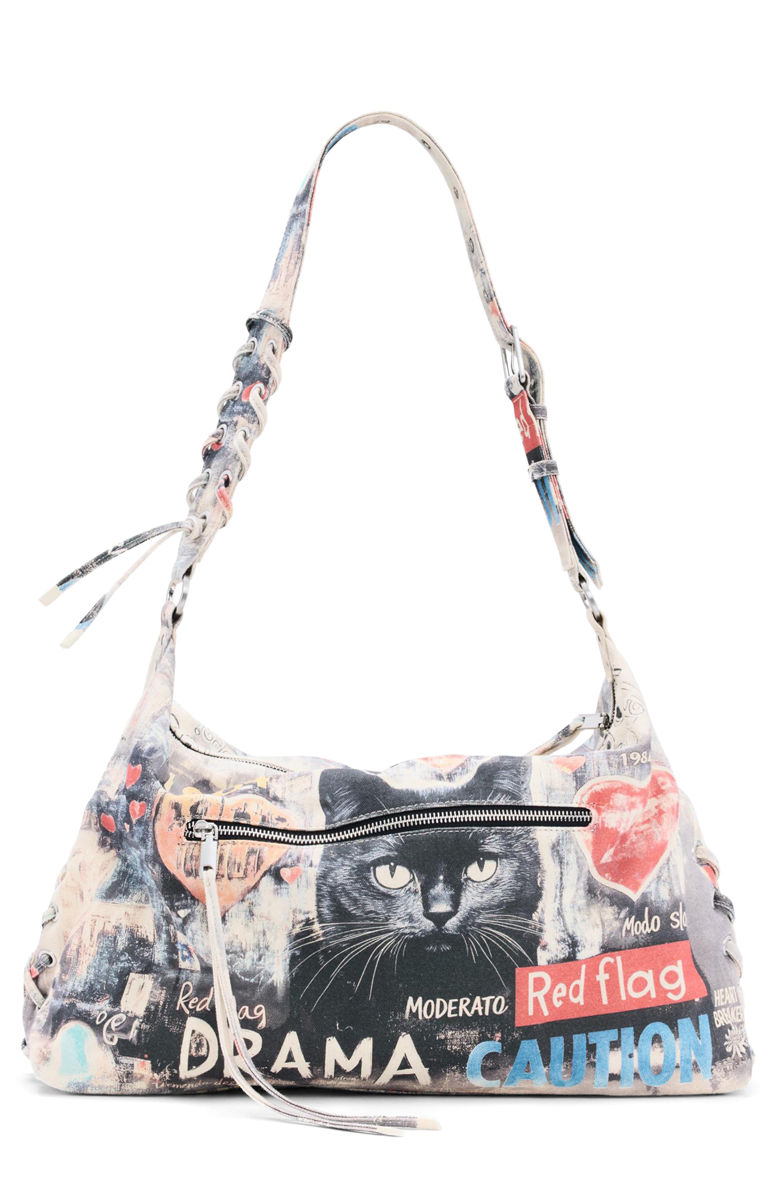 Large Mixed Print Denim Tote, Main, color, MULTI