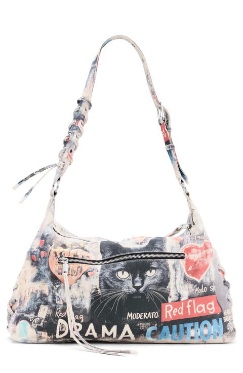 Large Mixed Print Denim Tote