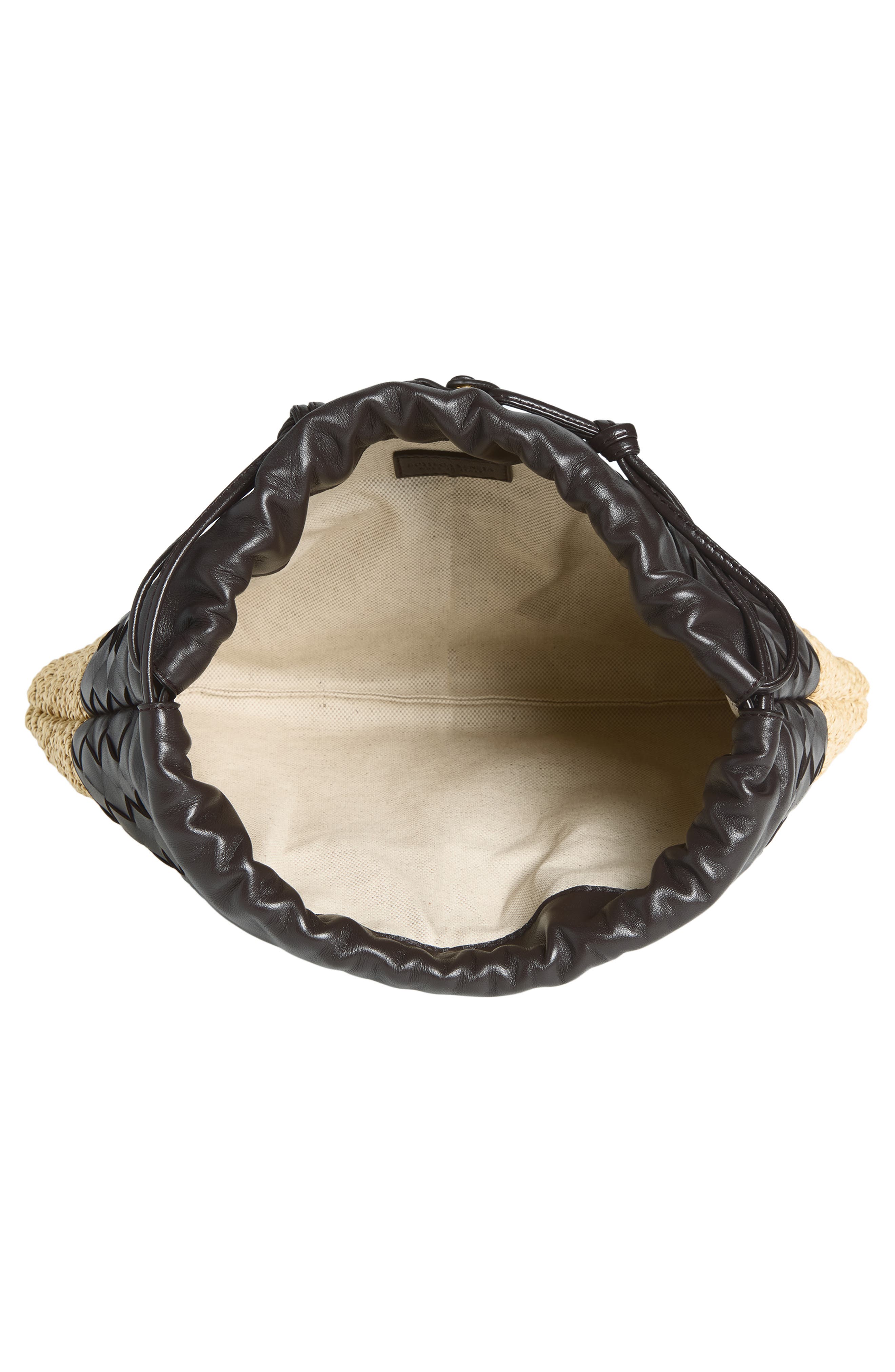 Bottega Veneta Medium Dustbag Intrecciato Leather & Raffia Clutch, Alternate, color, 9943 Natural/ Espresso-G