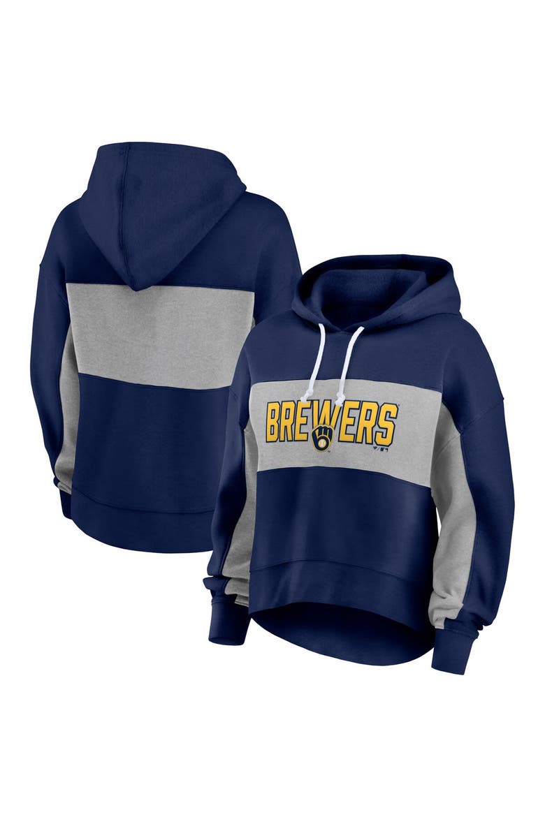 Women's Fanatics Navy Milwaukee Brewers Filled Stat Sheet Pullover Hoodie, Main, color, Navy