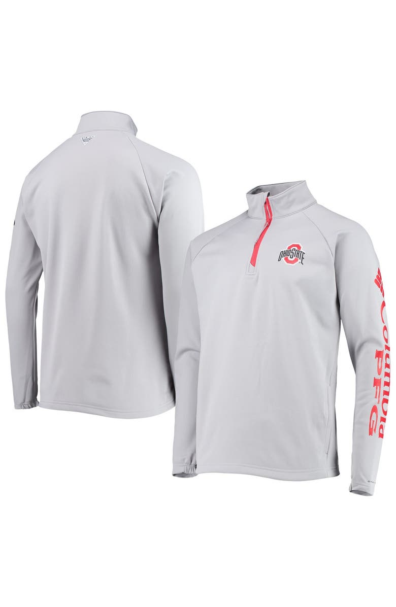 Columbia Men's Columbia Gray Ohio State Buckeyes Terminal Tackle Fleece Raglan Omni-Shade Quarter-Zip Jacket, Main, color,