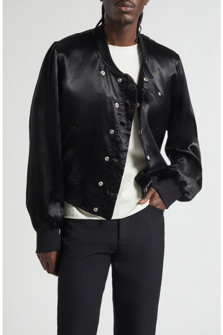 Hampton Satin Varsity Jacket, Main, color, BLACK
