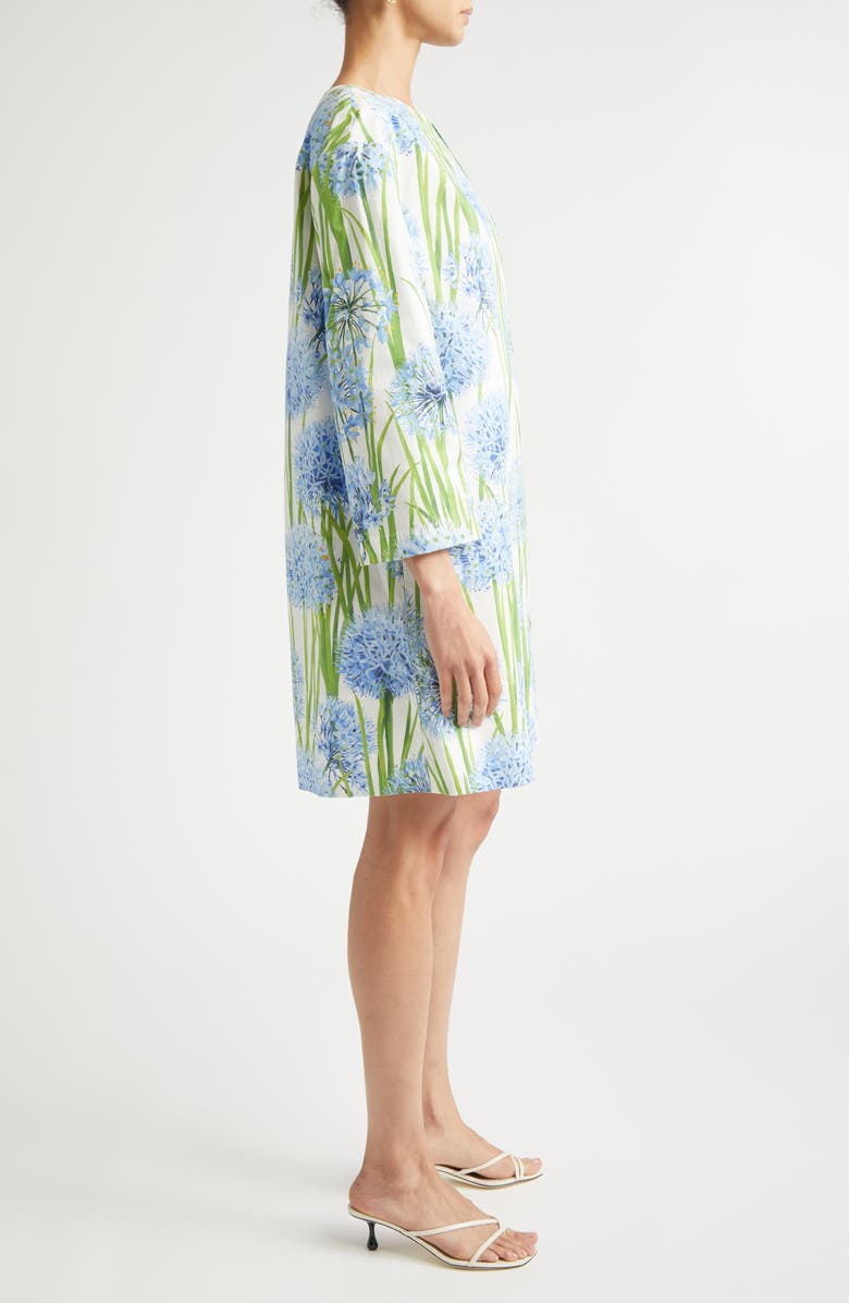 Oscar de la Renta Allium Long Sleeve Stretch Cotton Poplin Minidress, Alternate, color, Blue/ White