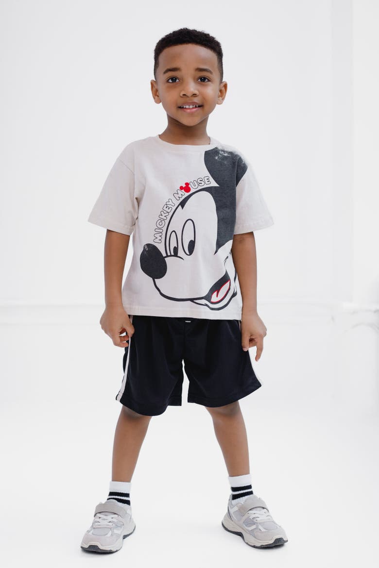 Mickey Mouse & Friends T-Shirt & Mesh Shorts Set, Alternate, color, Mickey Mouse Beige