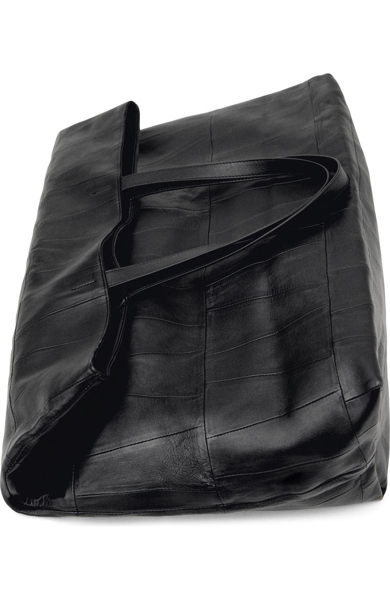 MANGO Patchwork Leather Shopper Bag, Alternate, color, Black