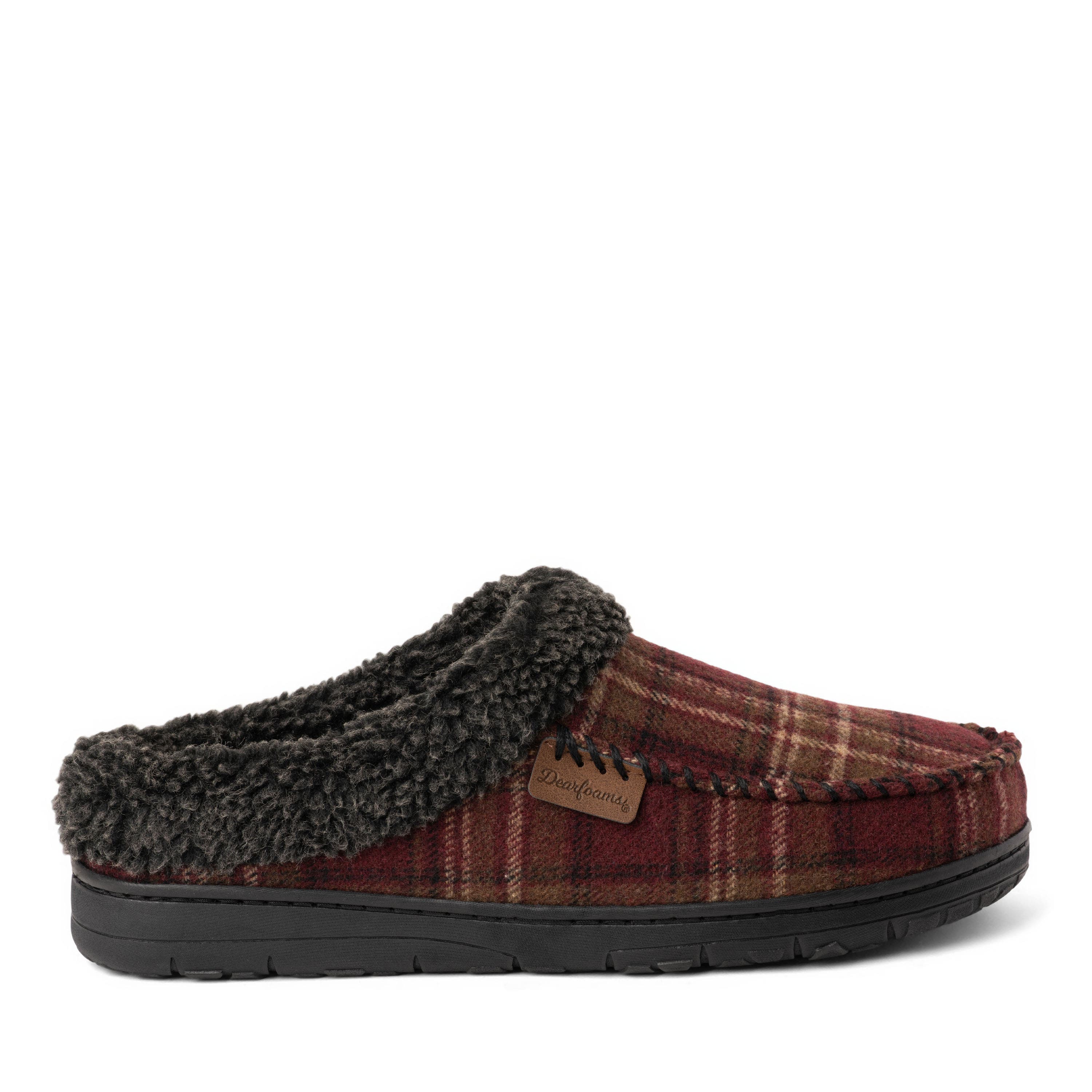 Microsuede Clog Slippers, Alternate, color, RED PLAID