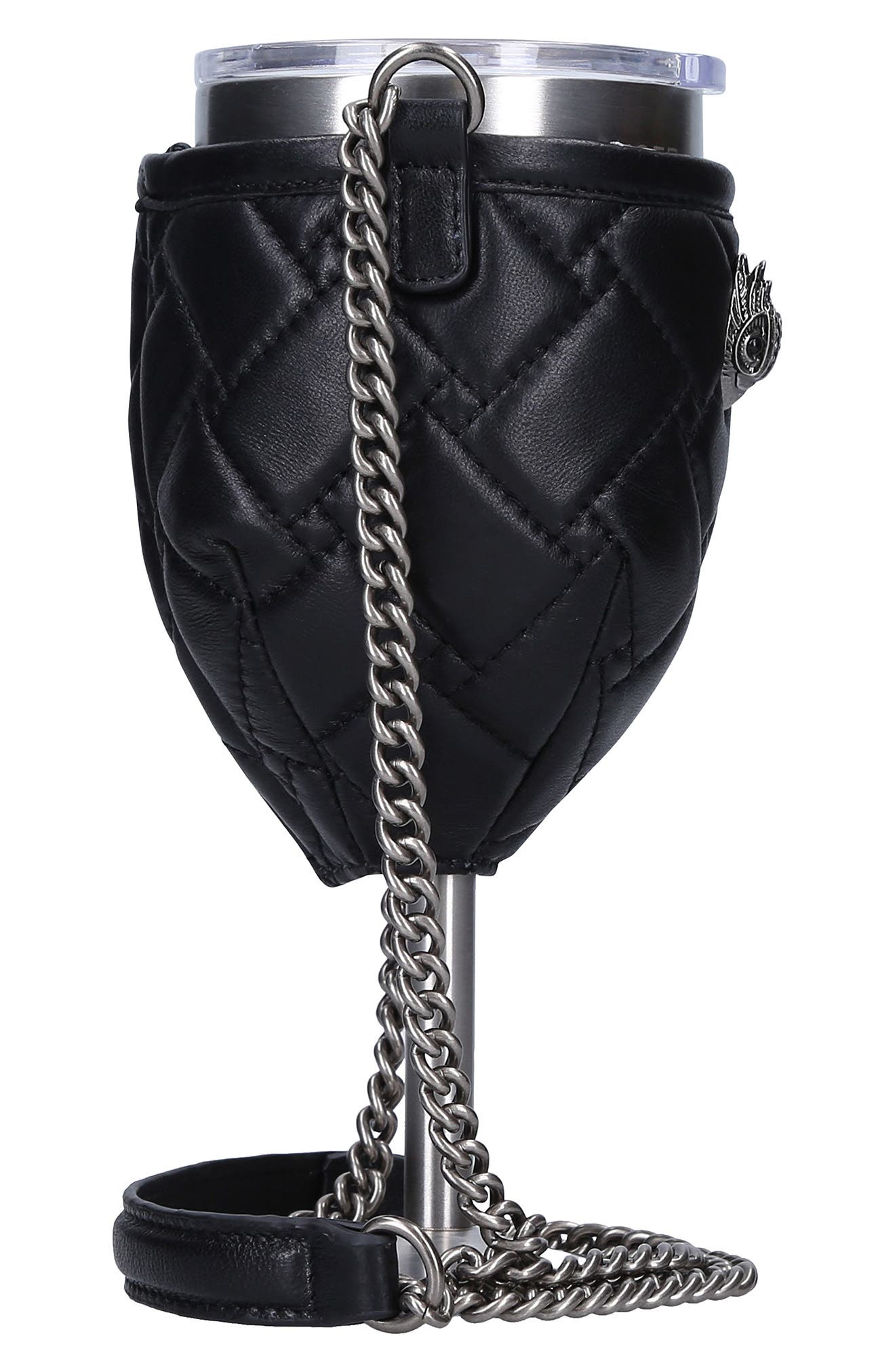 Kurt Geiger London Quilted Leather Crossbody Wine Glass Holder with Portable Wine Glass, Alternate, color, 