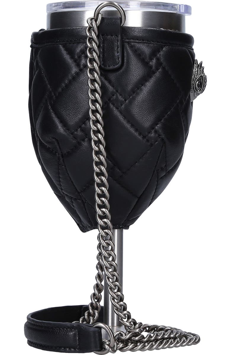 Kurt Geiger London Quilted Leather Crossbody Wine Glass Holder with Portable Wine Glass, Alternate, color,