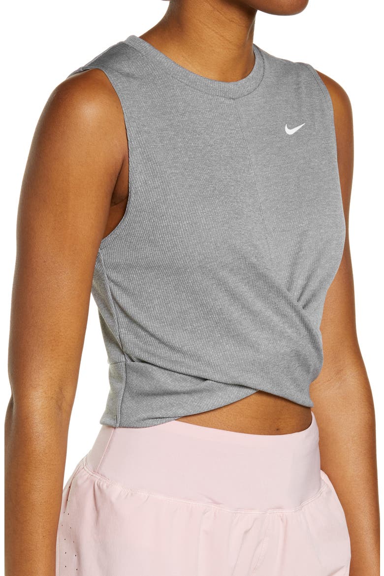 Dry Crop Twist Training Top, Alternate, color, SMOKE GREY/ HEATHER/ WHITE