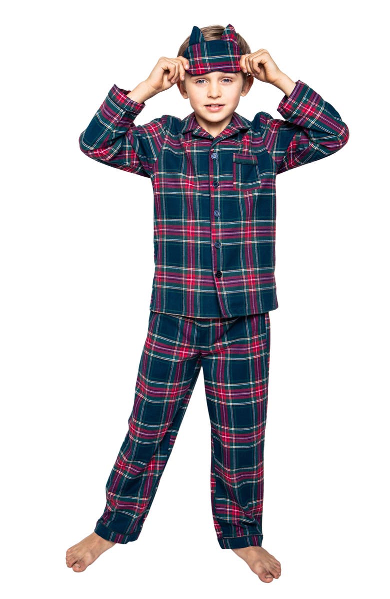 Petite Plume Kids' Windsor Tartan Plaid Two-Piece Pajamas, Alternate, color, Navy