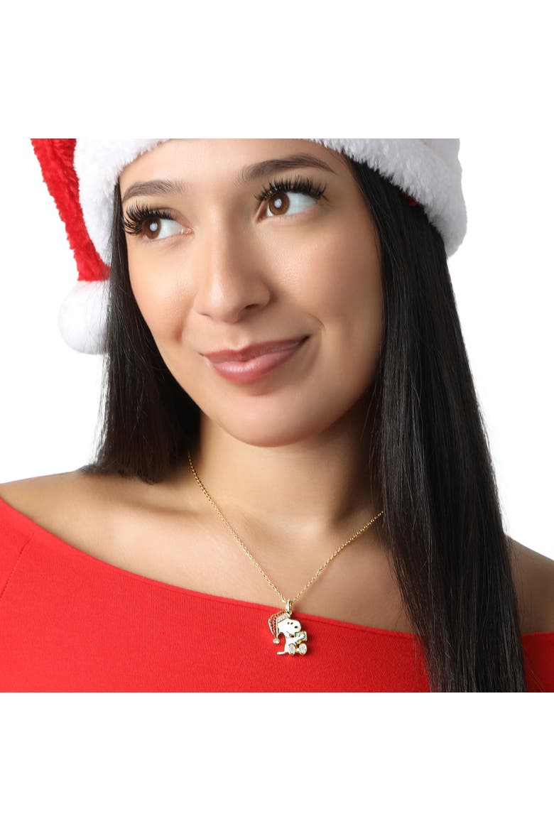 Snoopy Christmas Necklace for Women, Clear and Red Crystals, 16"+2", Alternate, color, Gold