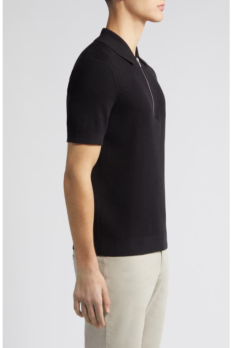 Hansie Zip Ribbed Organic Cotton Sweater Polo, Alternate, color, BLACK