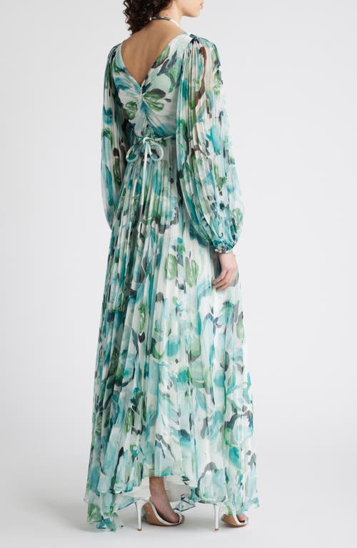 Acler Sandywell Pleated Long Sleeve Maxi Dress In Teal Grove
