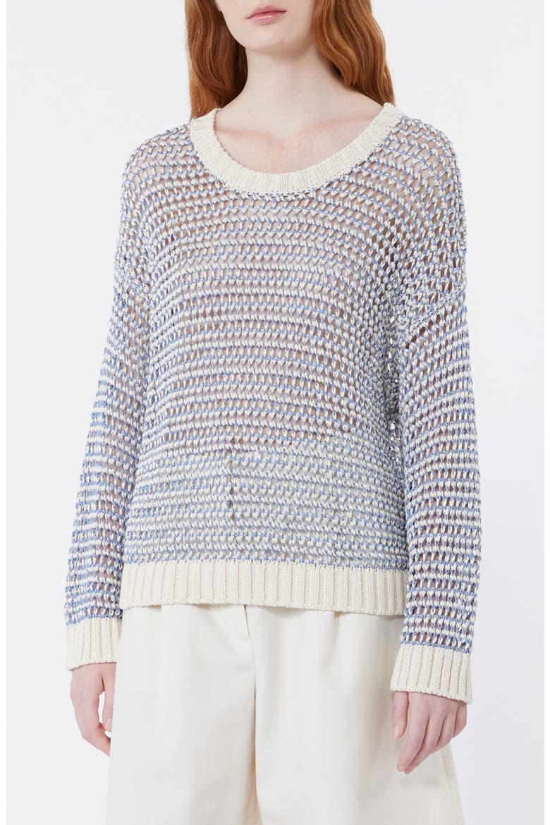 Open Stitch Crewneck Sweater, Main, color, LIGHT BLUE