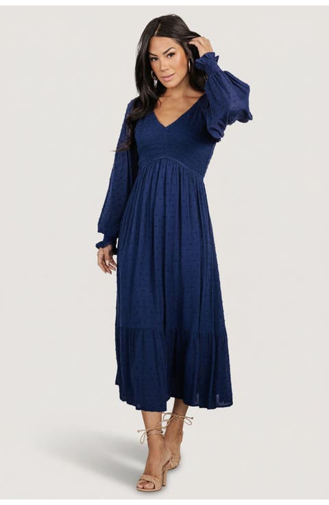 Lainey Smocked Dotted Midi Dress