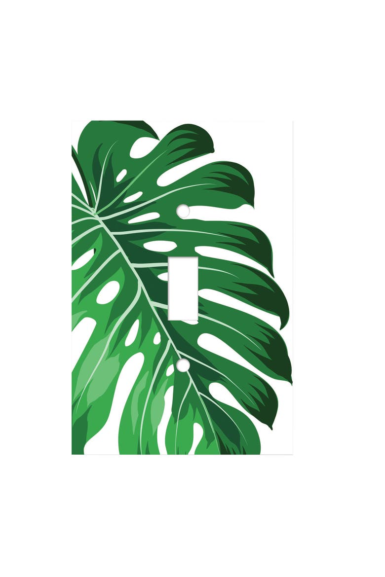 Green Monstera Single Toggle Switchplate, Main, color, White