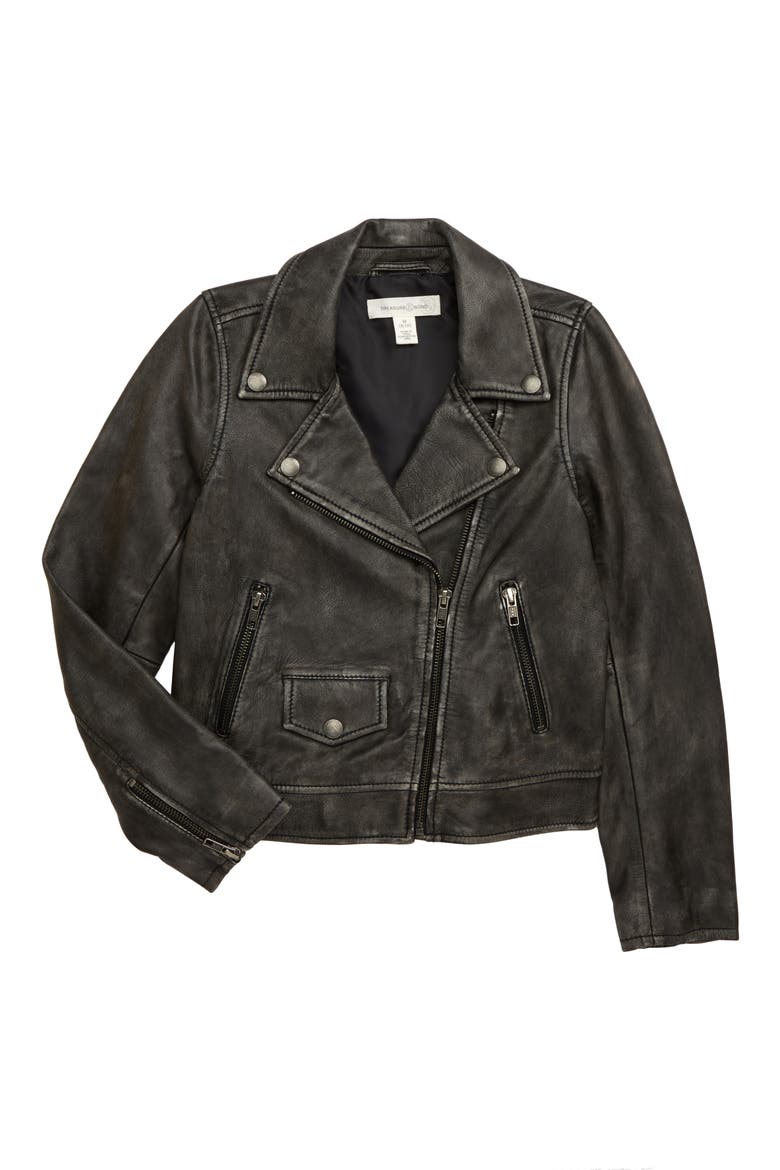 Washed Leather Moto Jacket, Main, color, BLACK WASH