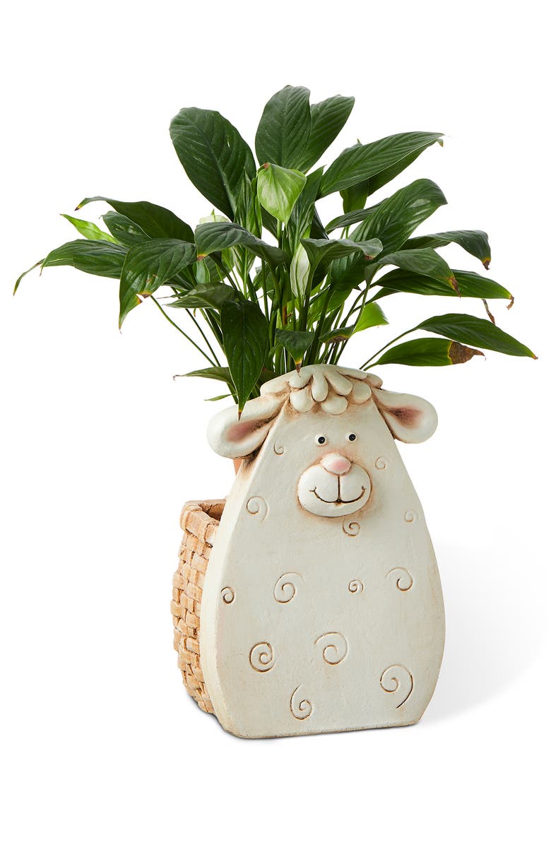 Glitzhome 12.5"H MGO Cute Sheep Statue Planter, Alternate, color, White