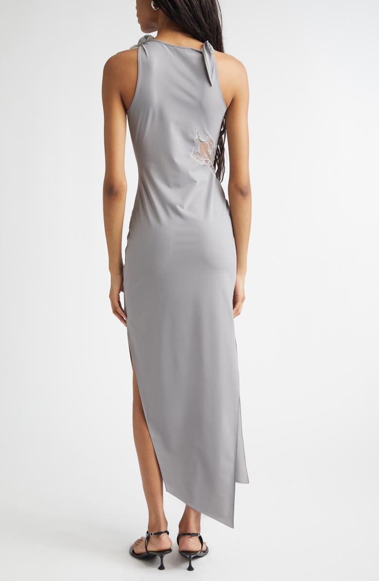 Coperni Flower Asymmetric Lace Dress, Alternate, color, Grey