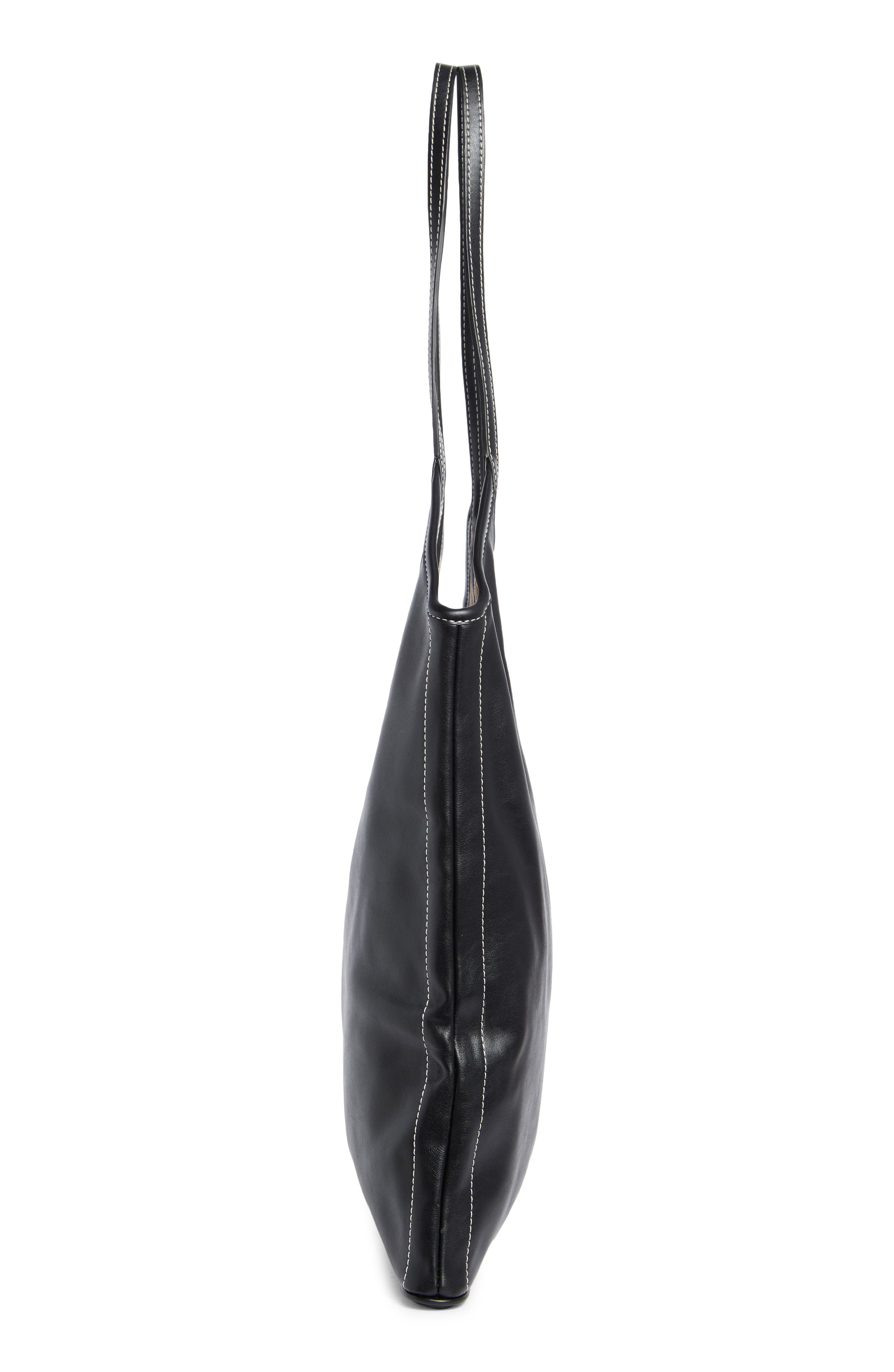 Brooke Belted Faux Leather Tote, Alternate, color, BLACK
