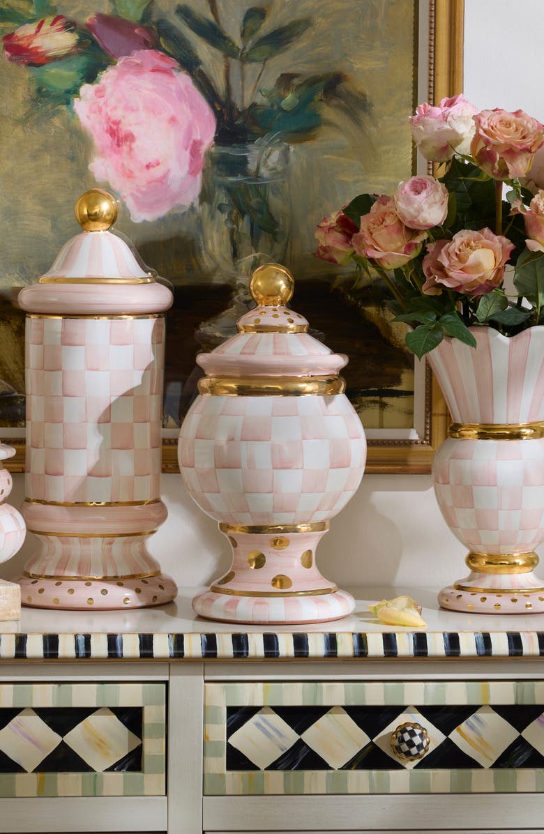 MACKENZIE CHILDS Rosy Check Ceramic Globe Canister, Alternate, color, Rosy