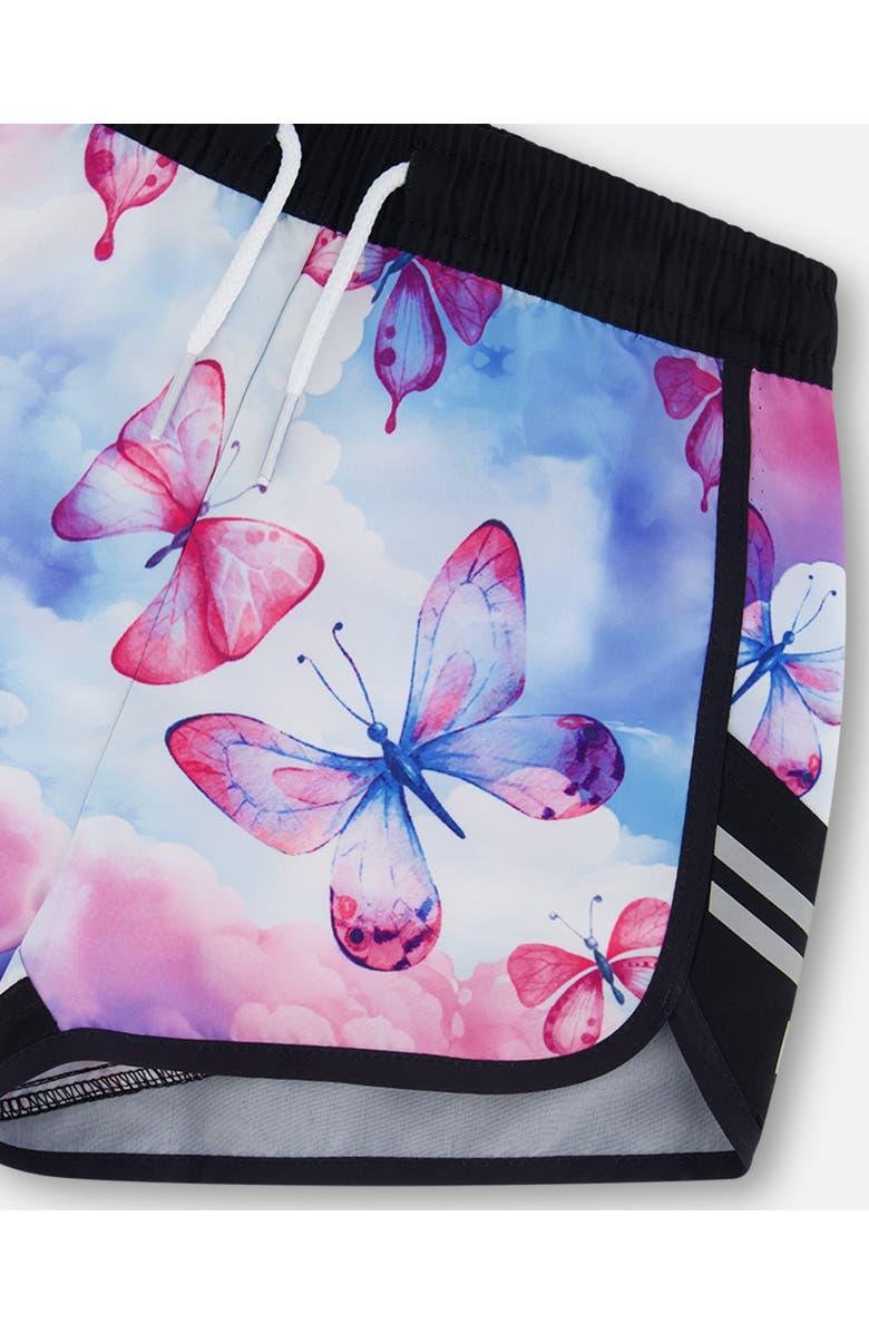 Deux par Deux Little Girl's Printed Athletic Short Pink, Blue And Butterflies, Alternate, color, Pink, Blue And Butterflies