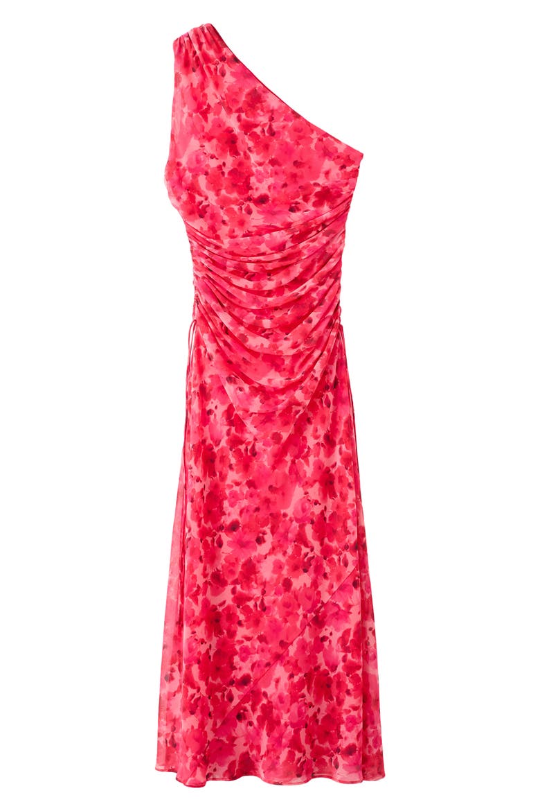 Floral Print Asymmetric Dress, Main, color, RED