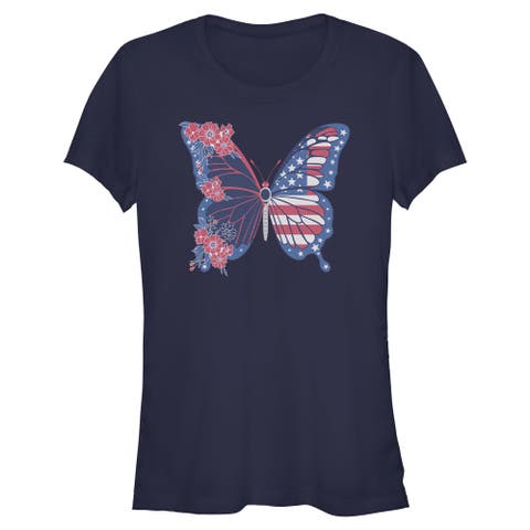 Juniors Lost Gods Flag Floral Butterfly T Shirt