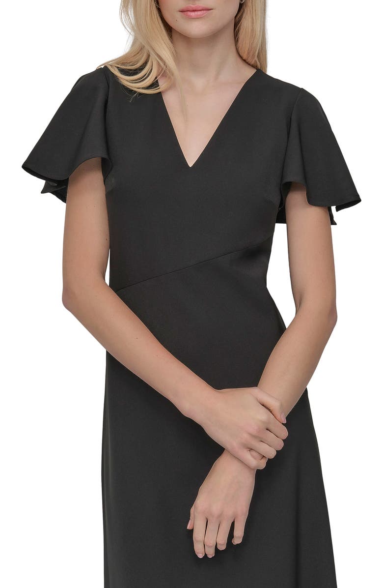 DKNY Split Sleeve V-Neck Midi Dress, Alternate, color, Black
