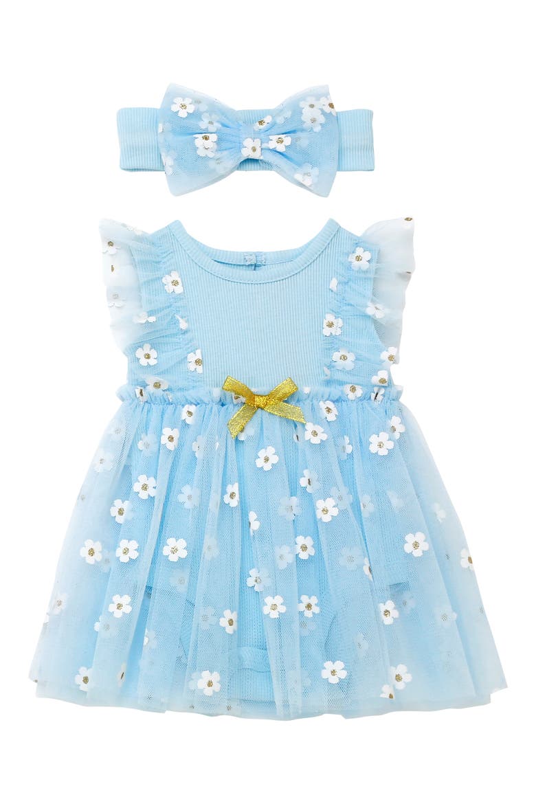 Tulle Ruffle Dress & Headband Set, Main, color, BLUE