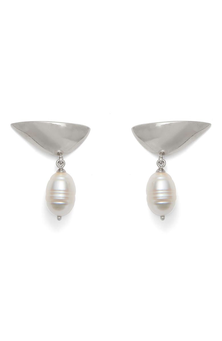 Lady Grey Freshwater Pearl Lobe Earrings, Main, color, Silver/ White Pearl