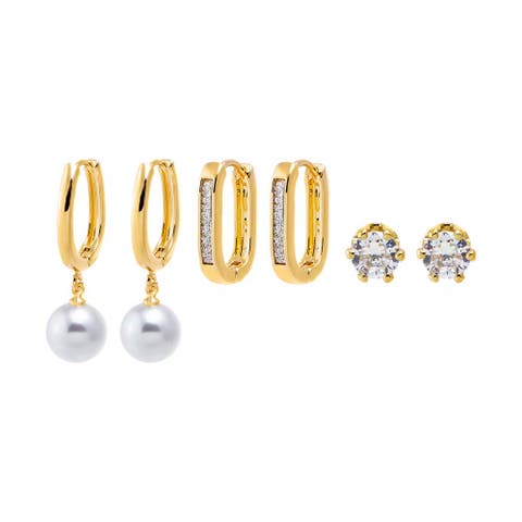 CZ Pave & Pearl Earring Combo Set