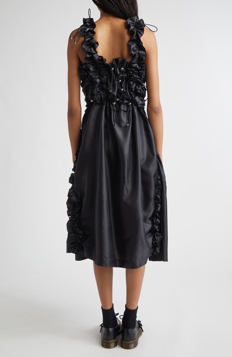 Noir Kei Ninomiya Drawcord Ruffle Off the Shoulder Satin Midi Dress, Alternate, color, Black