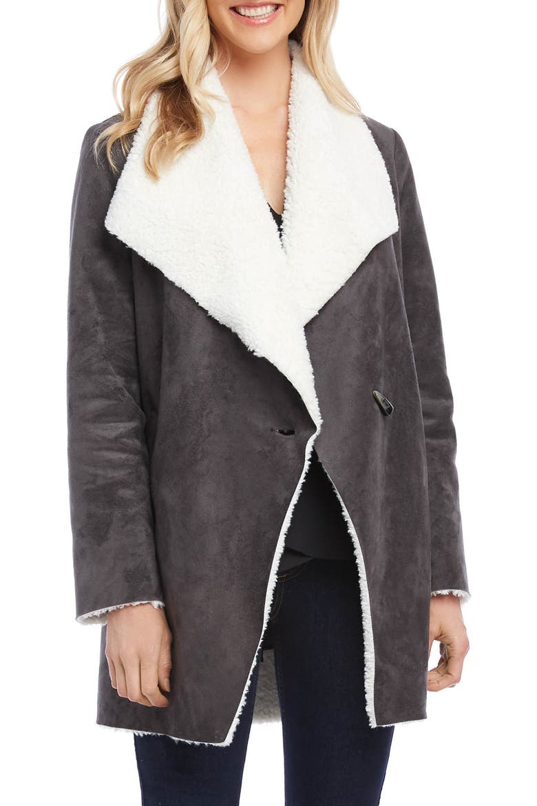 Faux Shearling Coat, Main, color, GREY