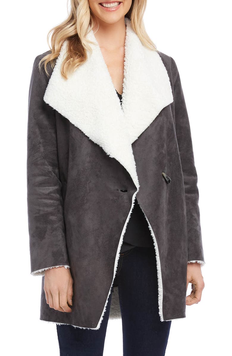 Karen Kane Faux Shearling Coat, Main, color,