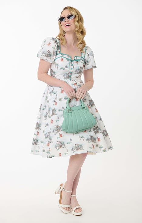 1940s Sweetheart Button Front Swing Dress