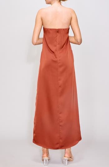 Strapless Satin Midi Dress