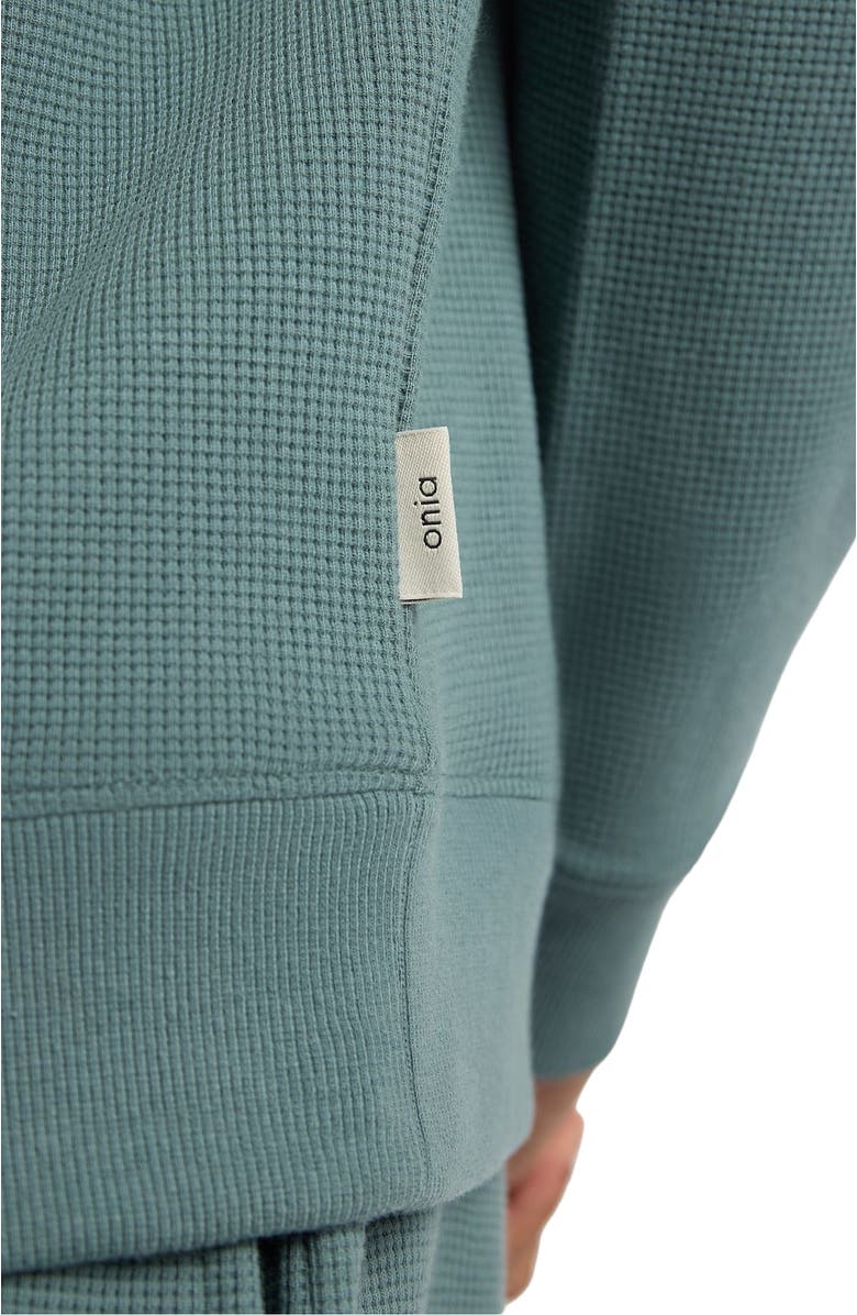 Onia Heavyweight Cotton Waffle Crewneck Sweatshirt, Alternate, color, Fern