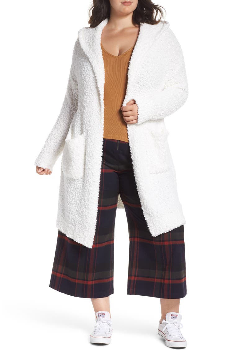 Plush Hooded Cardigan, Main, color, IVORY