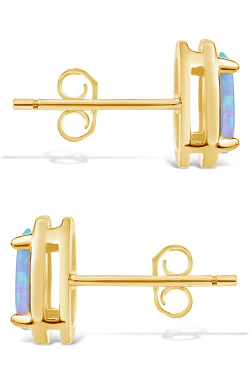 Sterling Forever Blue Lab Created Opal Oval Stud Earrings In Gold