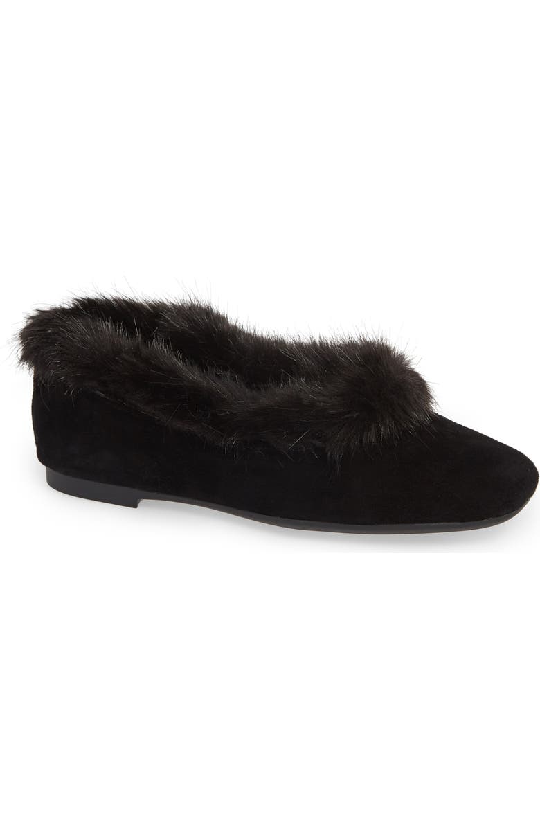 Taryn Rose Ryanne Water Resistant Faux Fur Flat, Main, color,