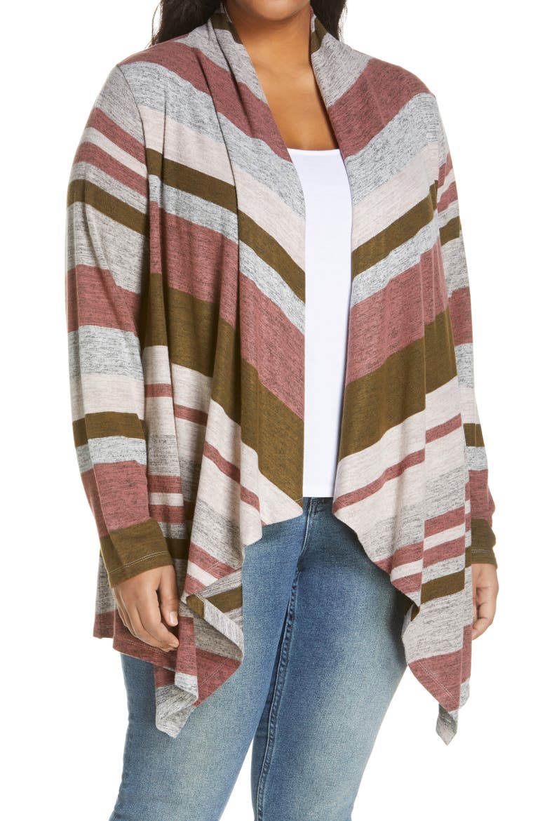 Drape Front Cardigan, Main, color, OLIVE COMBO