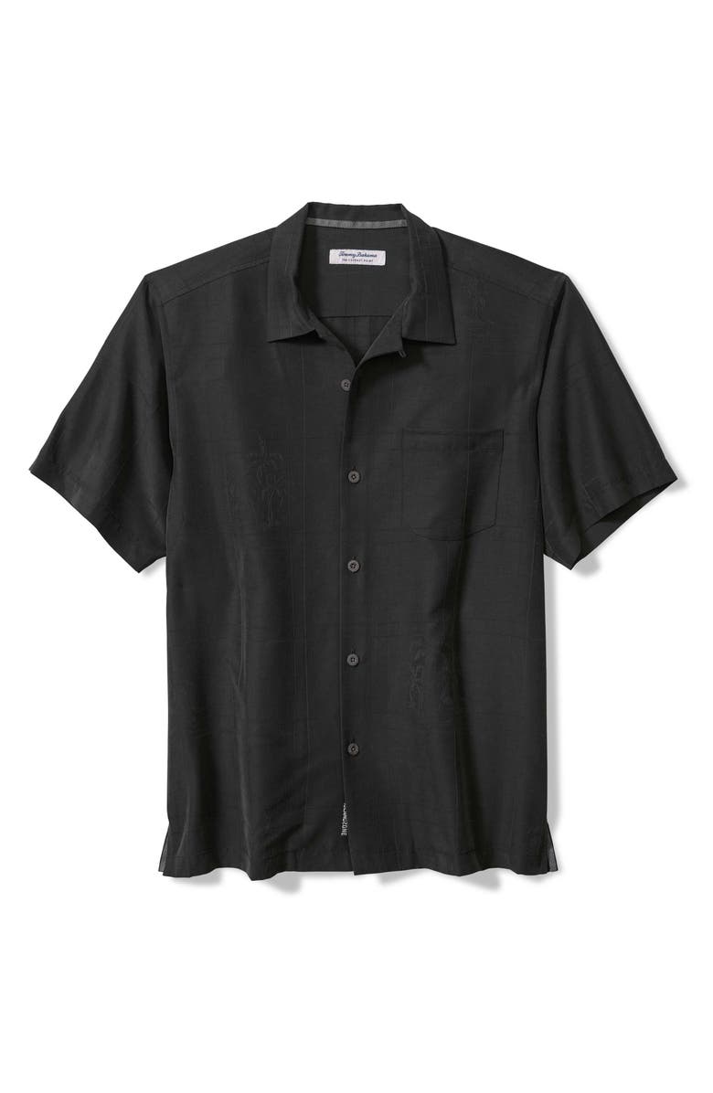 Tommy Bahama Coconut Point Palm Isle Short Sleeve Button-Up Shirt, Main, color, Black
