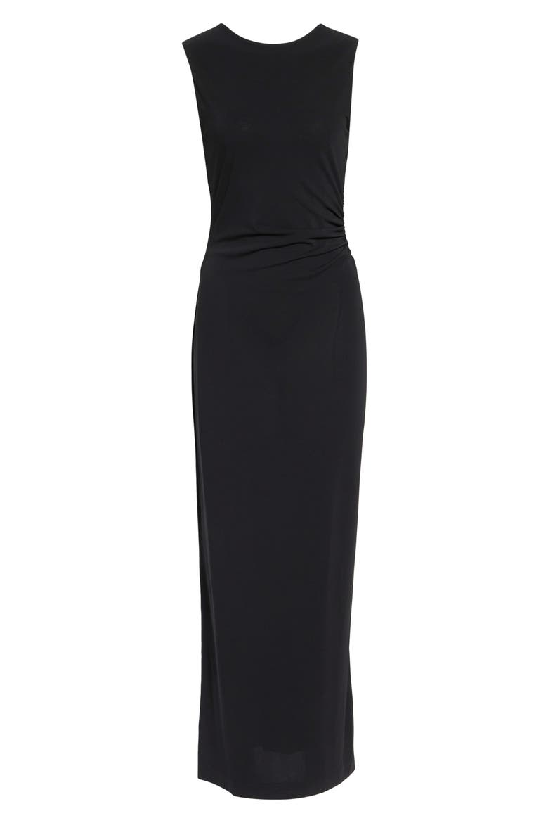 Side Ruched Jersey Maxi Dress, Alternate, color, SOLID BLACK