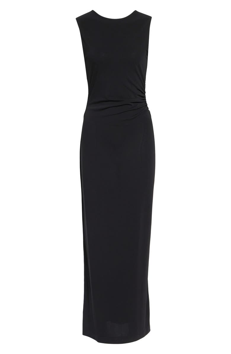 Emporio Armani Side Ruched Jersey Maxi Dress, Alternate, color, Solid Black