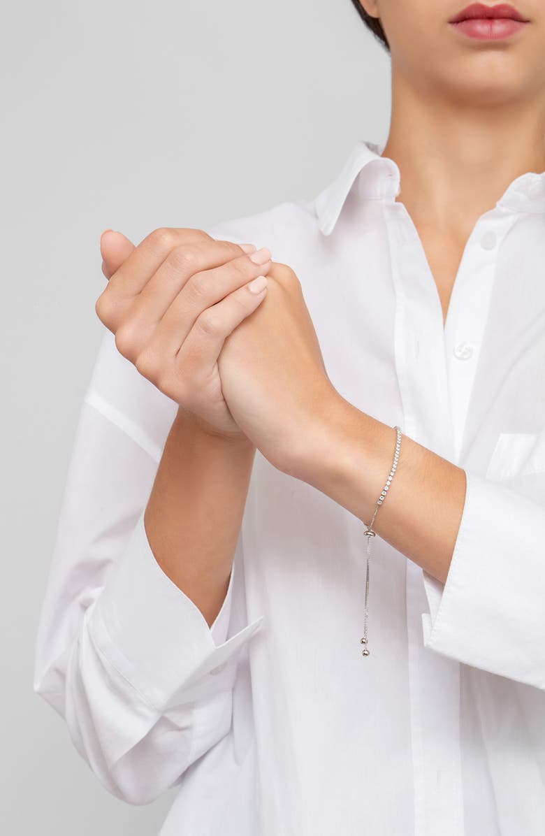 Adornia White Rhodium Plated Swarovski Crystal Accented Lariat Bracelet, Alternate, color, Silver