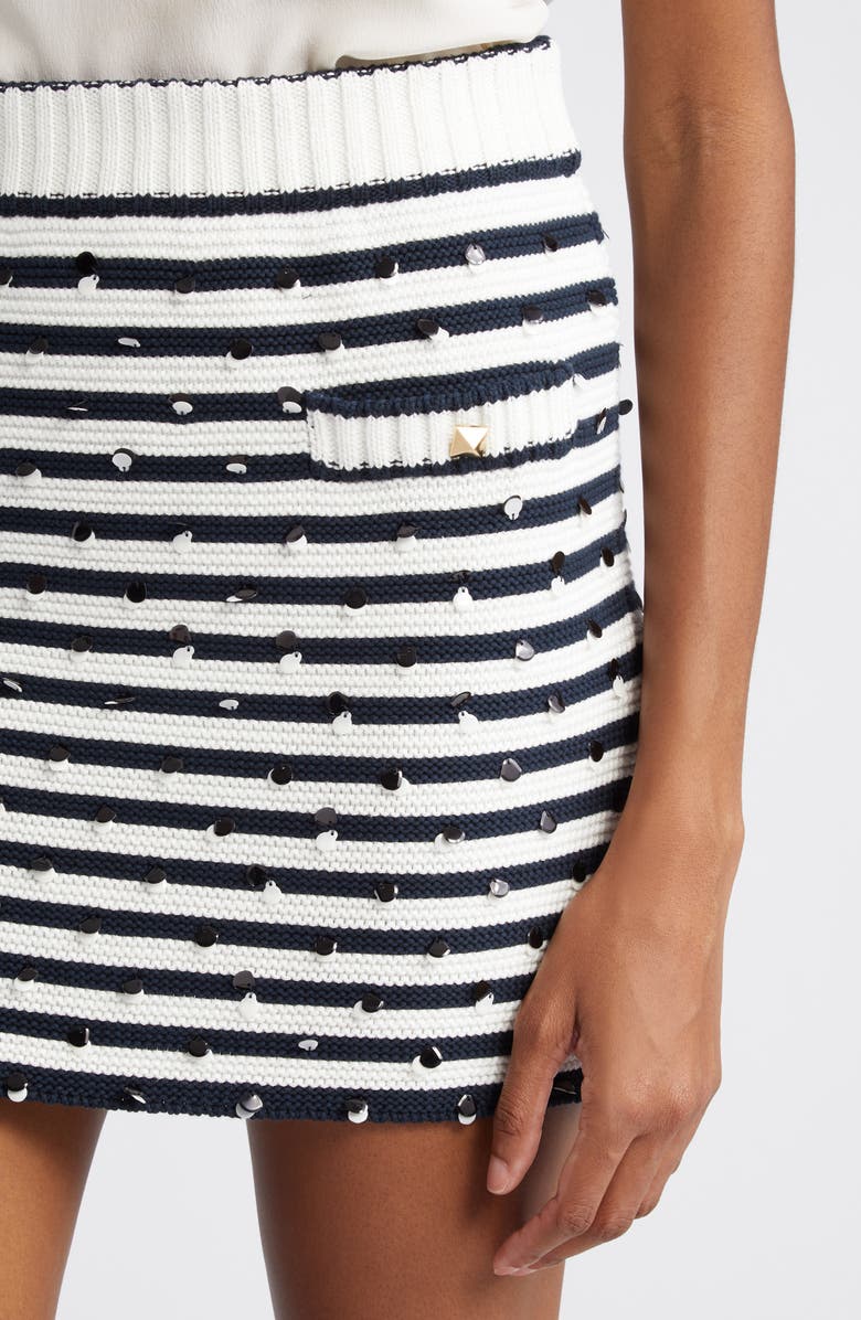 Valentino Garavani Rockstud Paillette Stripe Knit Miniskirt, Alternate, color, 