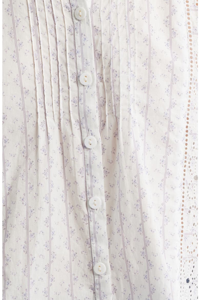 Lal Floral Embroidered Eyelet Cotton Button-Up Shirt, Alternate, color, BLUE BONNET