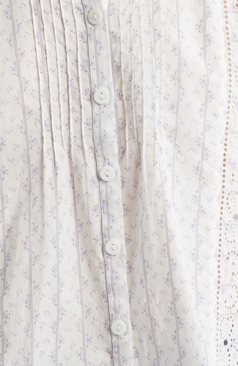 LoveShackFancy Lal Floral Embroidered Eyelet Cotton Button-Up Shirt, Alternate, color, Blue Bonnet